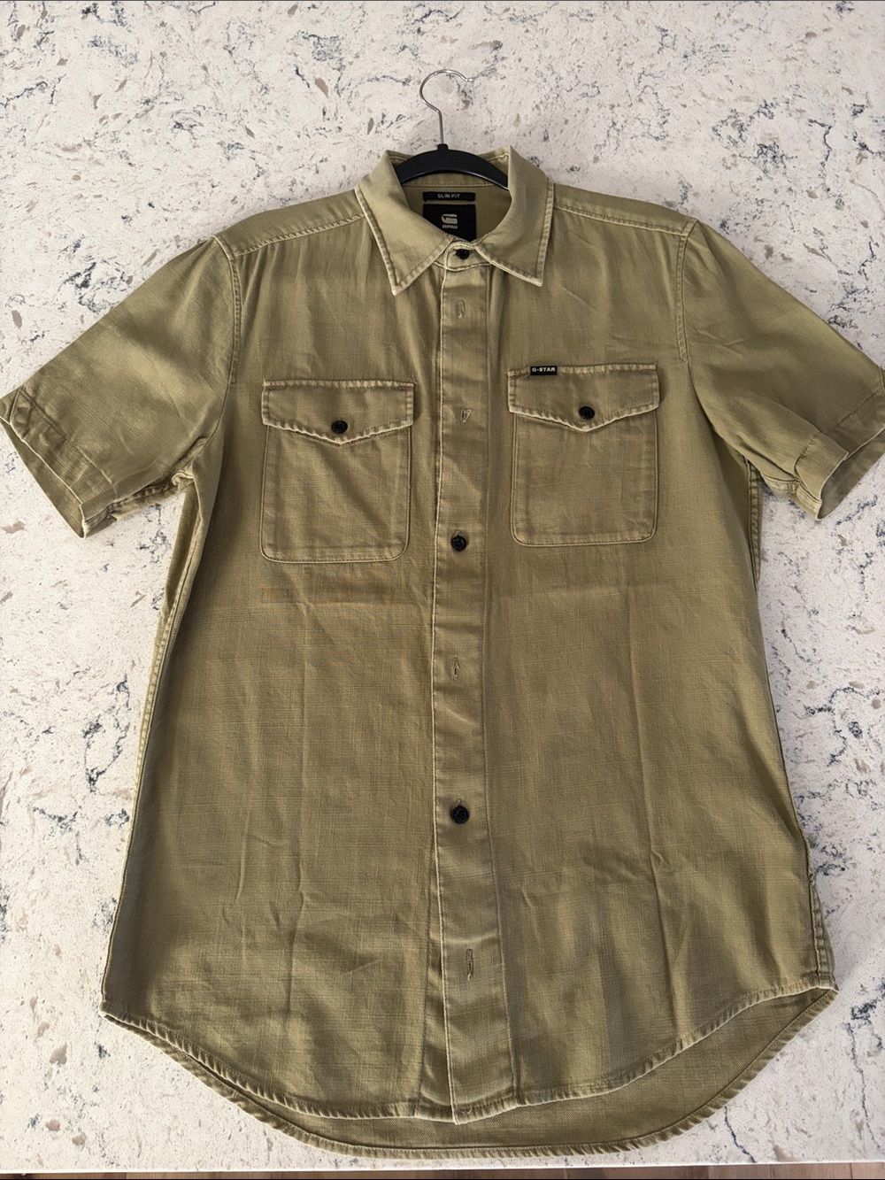 G-Star Olive Green Short Sleeve Button-Down Shirt